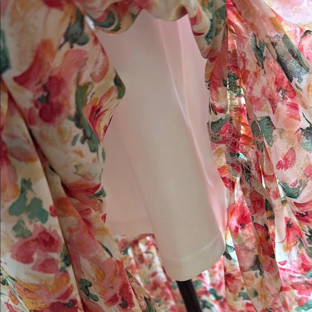 Apricot Floral Ruffle Sleeve Midi Dress Women's Size Small